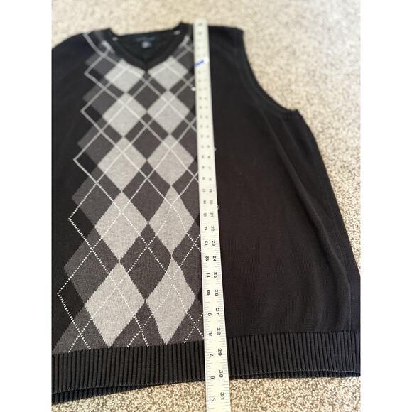 Tommy Hilfiger Sweater Vest Mens XL Black Gray Argyle V Neck Pullover Classic - Picture 5 of 8